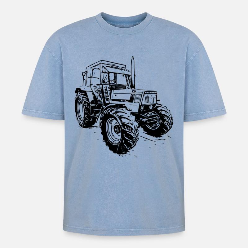 Frontlader - Oversized Unisex Premium Acid-Washed T-Shirt - Blau Acid Wash