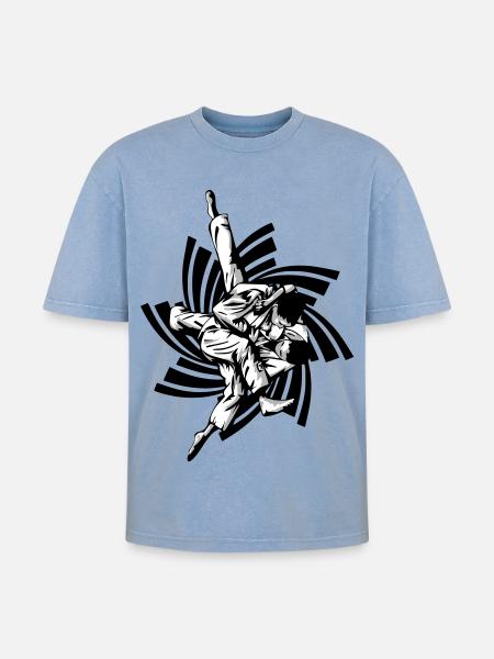 Judo Hold - Oversized Unisex Premium Acid-Washed T-Shirt - acid washed blue