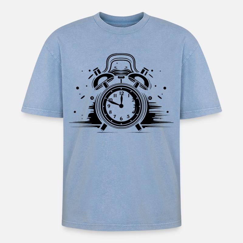 Clock Sketch - Oversized Unisex Premium Acid-Washed T-Shirt - acid washed blue