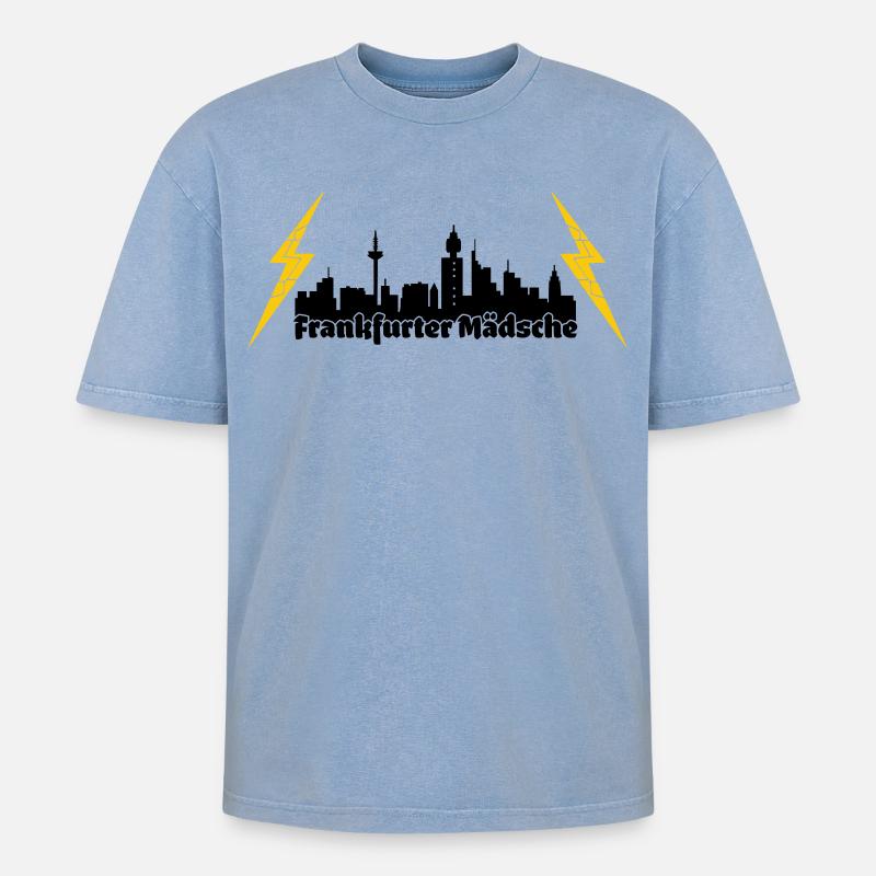 Frankfurter Maedsche ffm skyline - Oversized Unisex Premium Acid-Washed T-Shirt - Blau Acid Wash