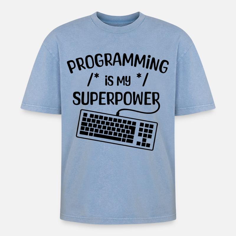 Computerfreak Statement Developer Programmierer - Oversized Unisex Premium Acid-Washed T-Shirt - Blau Acid Wash