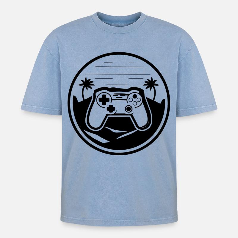 Spiel Controller Grafik - Oversized Unisex Premium Acid-Washed T-Shirt - Blau Acid Wash