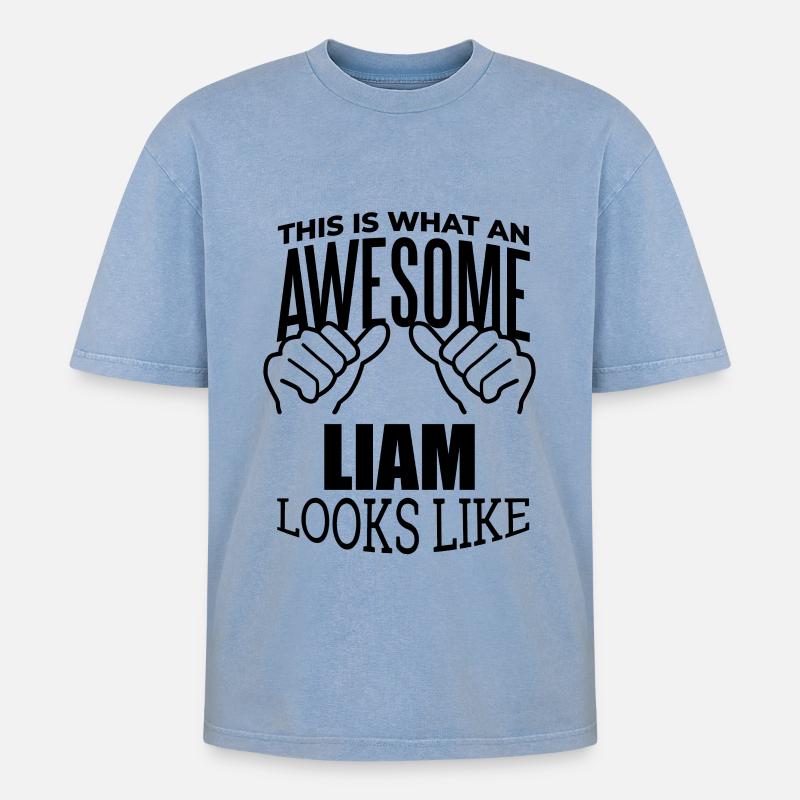Liam - T-shirt Premium unisexe oversize acid-washed - bleu délavé acide