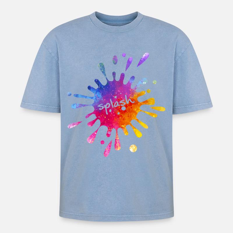 Splash - bunter Farbklecks - Oversized Unisex Premium Acid-Washed T-Shirt - Blau Acid Wash