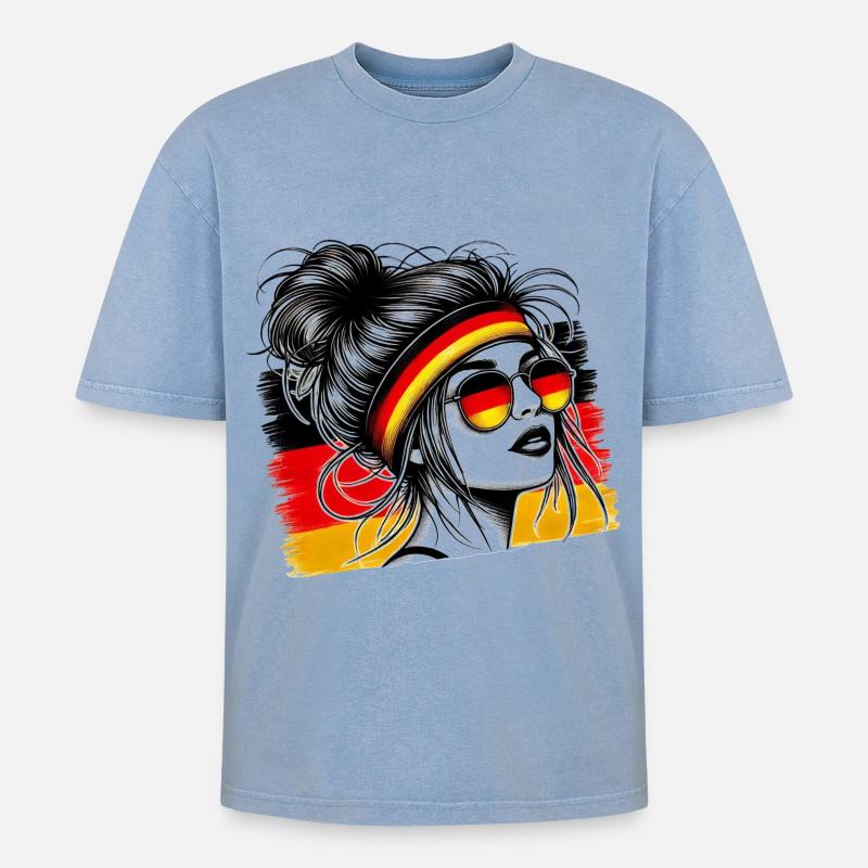 Stilvolles Deutsches Mädchen - Oversized Unisex Premium Acid-Washed T-Shirt - Blau Acid Wash