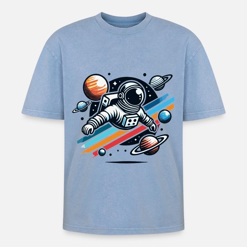 Rétro astronaute aventure spatiale planète - T-shirt Premium unisexe oversize acid-washed - bleu délavé acide