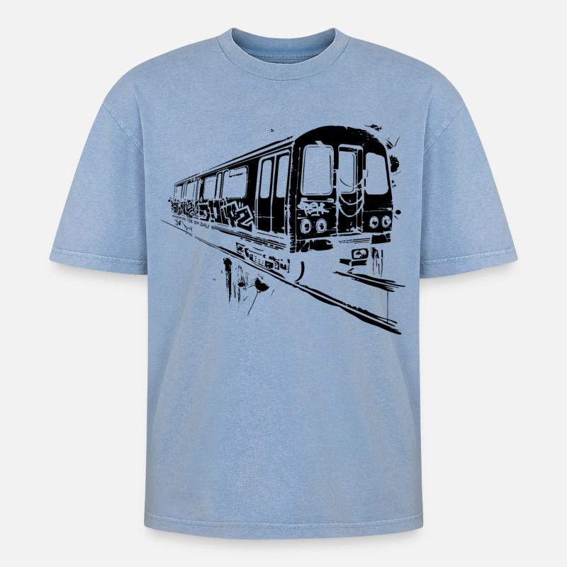 Graphique ferroviaire - T-shirt Premium unisexe oversize acid-washed - bleu délavé acide