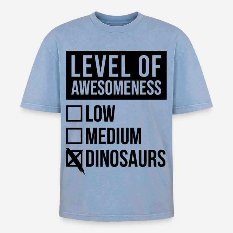 Dinosaurier - Oversized Unisex Premium Acid-Washed T-Shirt - Blau Acid Wash
