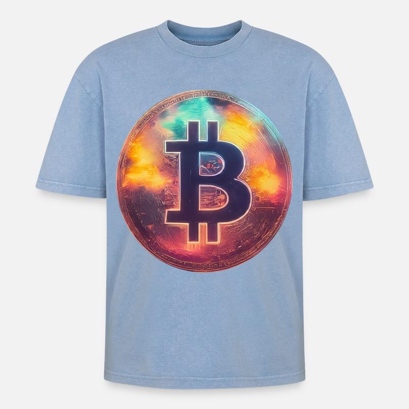 Spektakulärer Bitcoin - Oversized Unisex Premium Acid-Washed T-Shirt - Blau Acid Wash