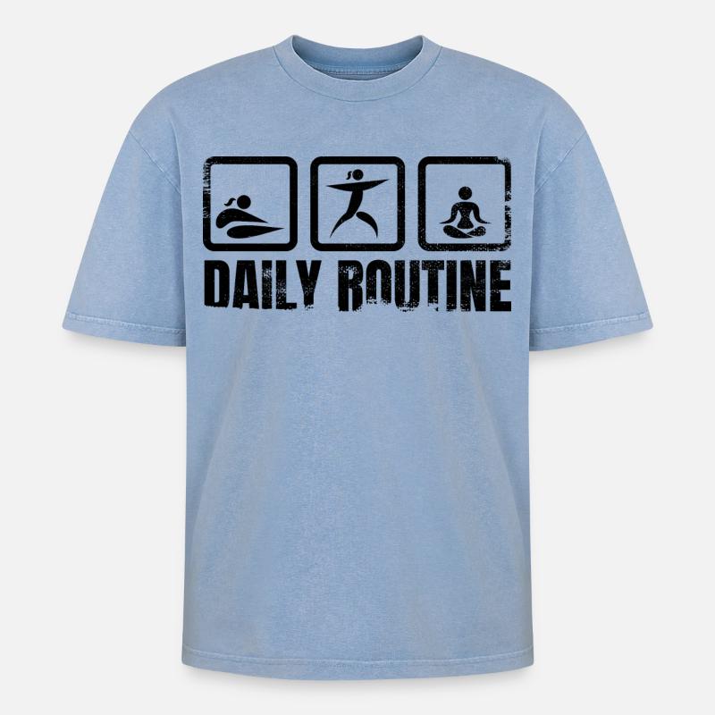 Yogi Daily Routine - Oversized Unisex Premium Acid-Washed T-Shirt - Blau Acid Wash