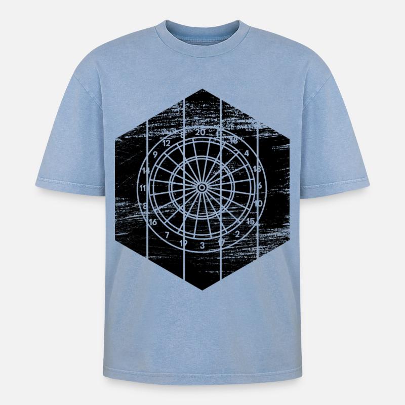Dartscheibe - Oversized Unisex Premium Acid-Washed T-Shirt - Blau Acid Wash