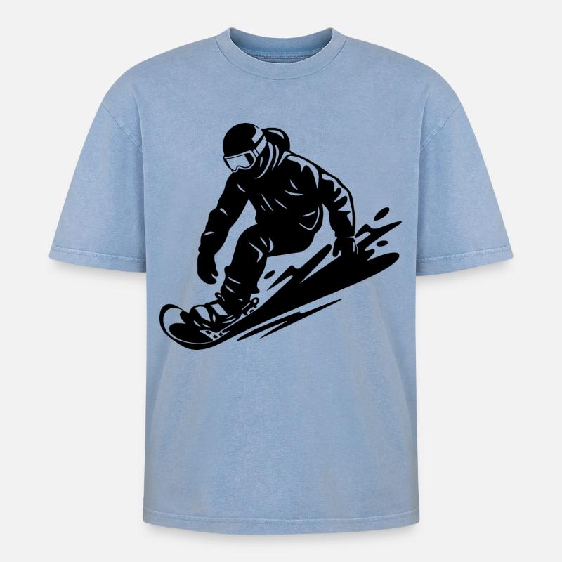 Snowboarder - Oversized Unisex Premium Acid-Washed T-Shirt - Blau Acid Wash