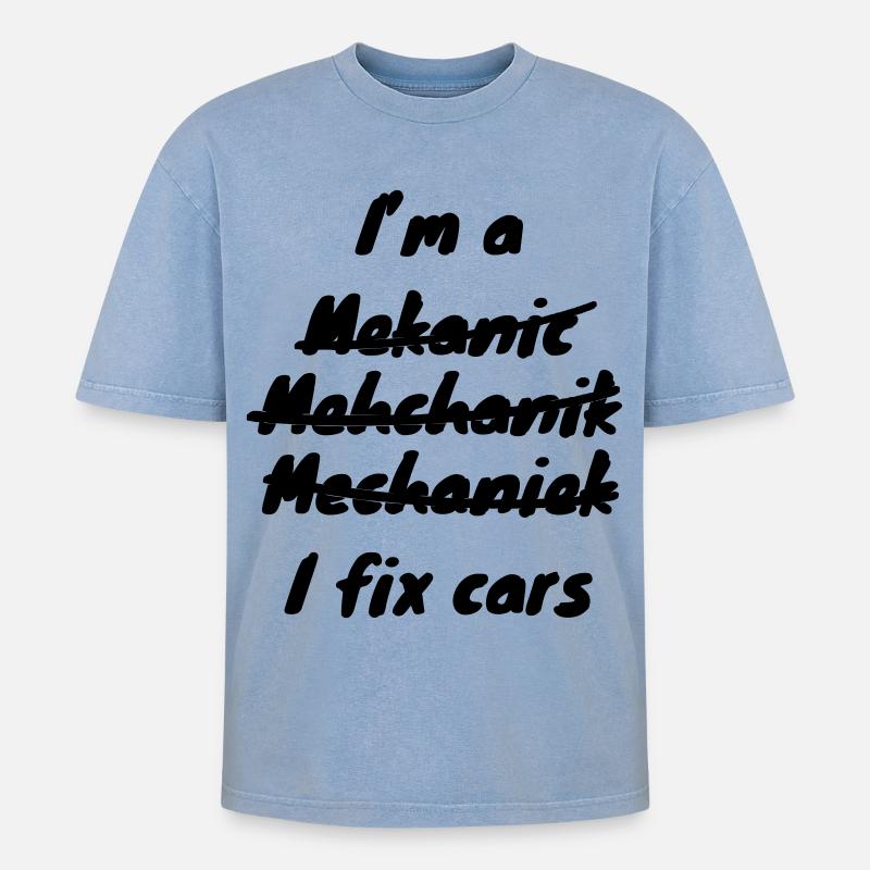 Ich bin Automechaniker # - Oversized Unisex Premium Acid-Washed T-Shirt - Blau Acid Wash