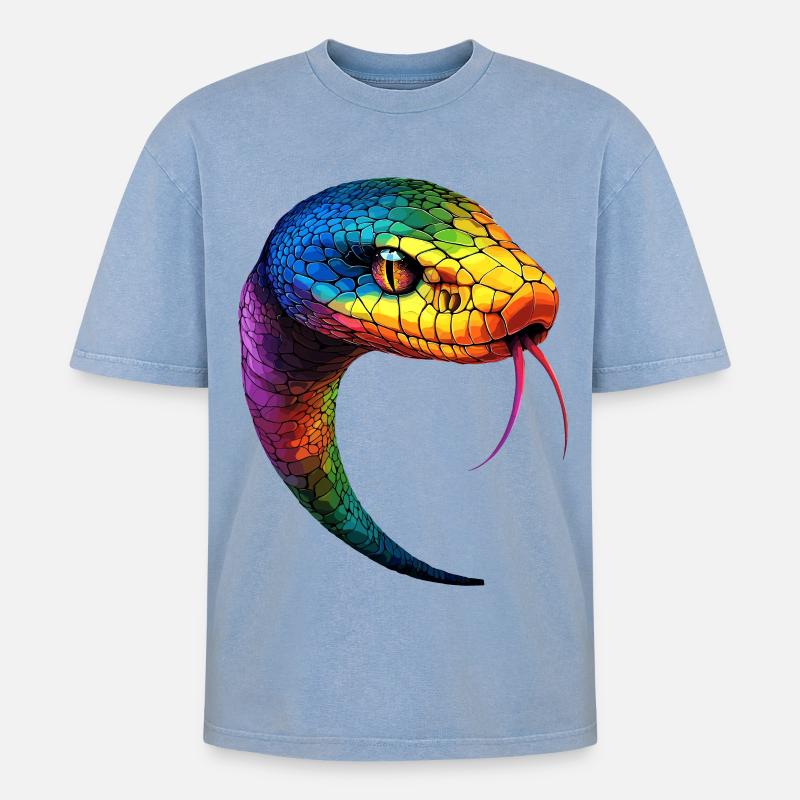 Schlange Python Kobra Mamba Klapperschlange Snake - Oversized Unisex Premium Acid-Washed T-Shirt - Blau Acid Wash