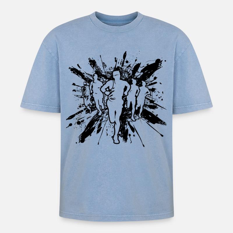 Läufer - Oversized Unisex Premium Acid-Washed T-Shirt - Blau Acid Wash