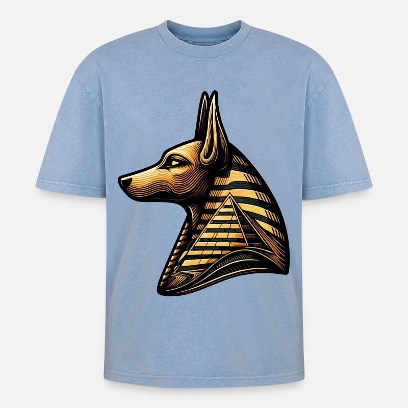 Anubis | Wächter der Gräber Ägypten - Oversized Unisex Premium Acid-Washed T-Shirt - Blau Acid Wash