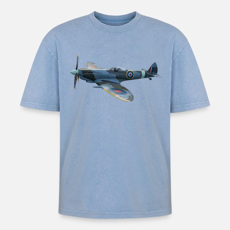 Spitfire - Oversized Unisex Premium Acid-Washed T-Shirt - Blau Acid Wash