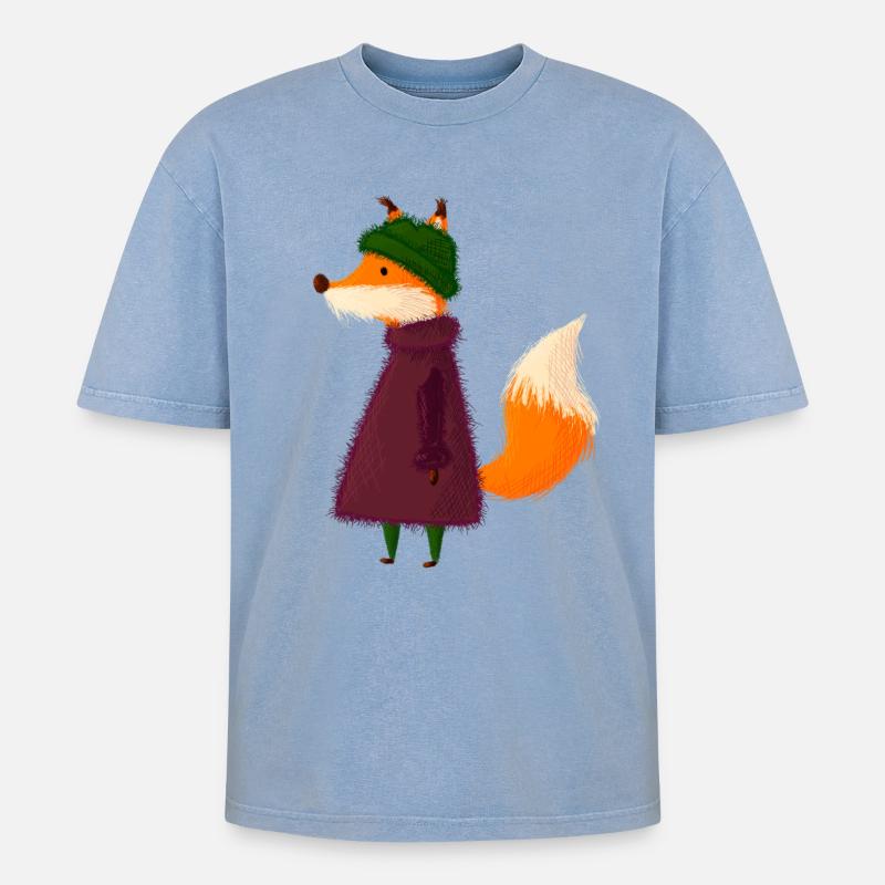 Fuchs - Oversized Unisex Premium Acid-Washed T-Shirt - Blau Acid Wash