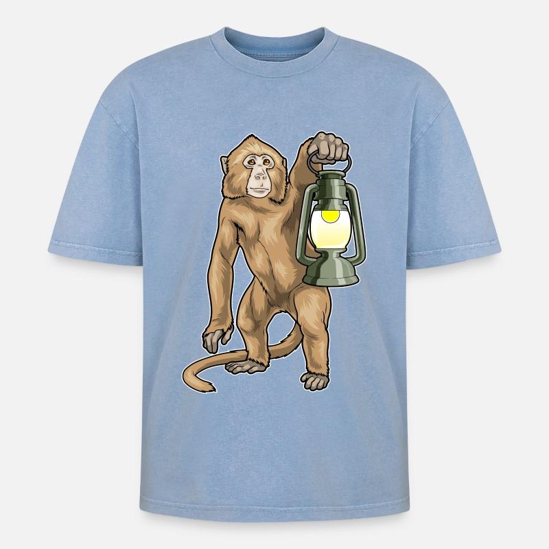 Affe Laterne - Oversized Unisex Premium Acid-Washed T-Shirt - Blau Acid Wash