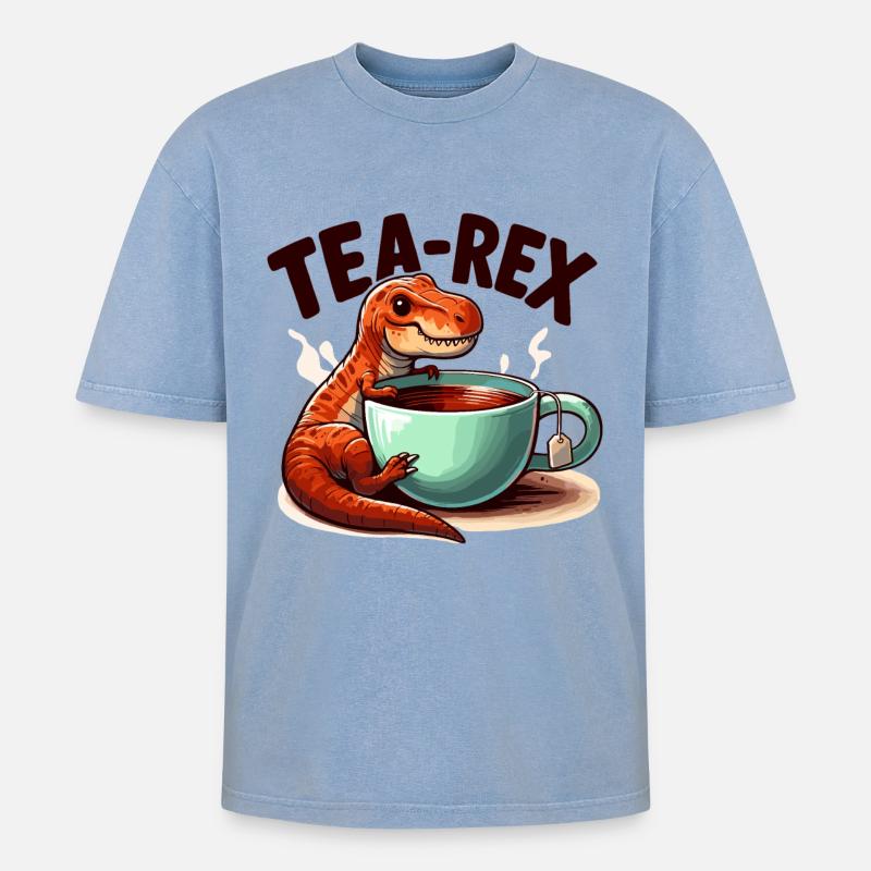 Tee Rex Tee-Rex Teetrinker Geschenk - Oversized Unisex Premium Acid-Washed T-Shirt - Blau Acid Wash