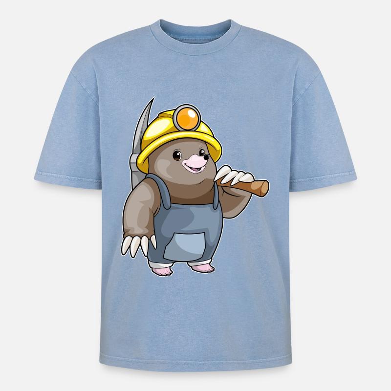 Mole Miner Pickaxe Mining - Oversized Unisex Premium Acid-Washed T-Shirt - acid washed blue