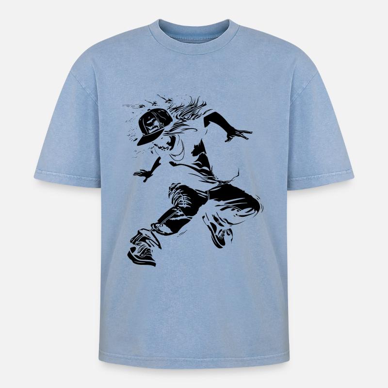 Breakdance Mädchen Zeichnung - Oversized Unisex Premium Acid-Washed T-Shirt - Blau Acid Wash