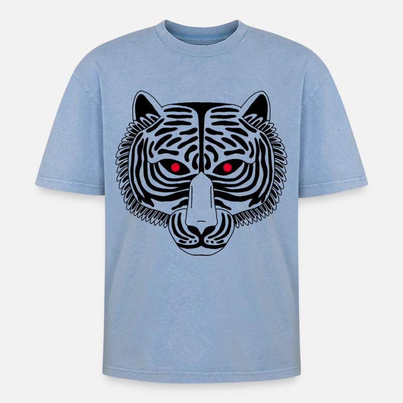 Schwarzer Tiger - Oversized Unisex Premium Acid-Washed T-Shirt - Blau Acid Wash