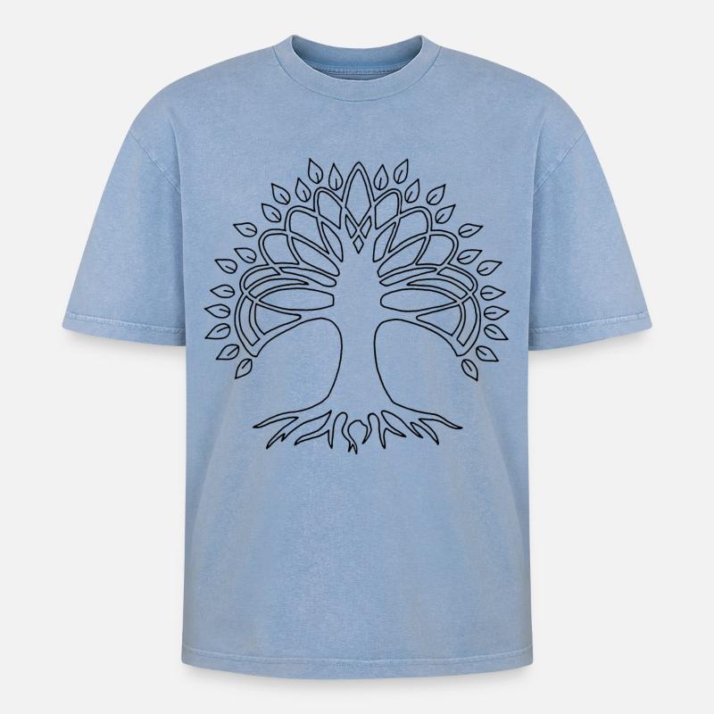 Schwarzer Baum des Lebens - Oversized Unisex Premium Acid-Washed T-Shirt - Blau Acid Wash