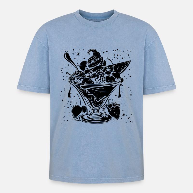 Eiscreme Eisbecher - Oversized Unisex Premium Acid-Washed T-Shirt - Blau Acid Wash
