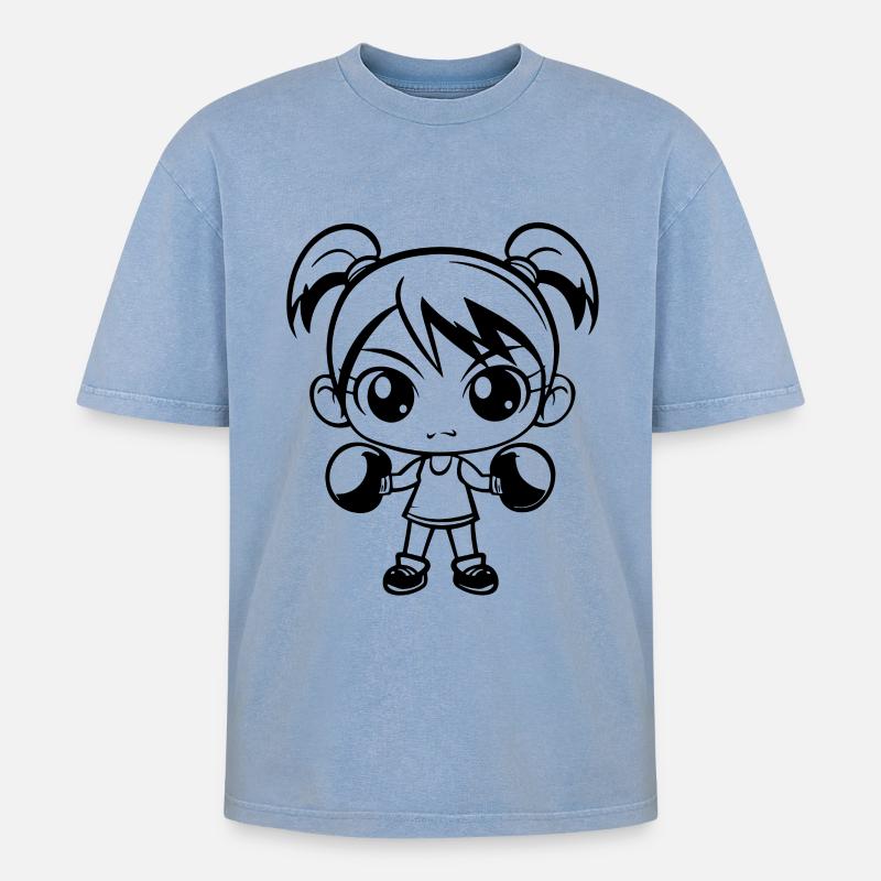 Boxen Mädchen - Oversized Unisex Premium Acid-Washed T-Shirt - Blau Acid Wash
