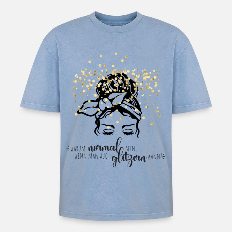 Glitzerkonfetti Spruch - Oversized Unisex Premium Acid-Washed T-Shirt - Blau Acid Wash