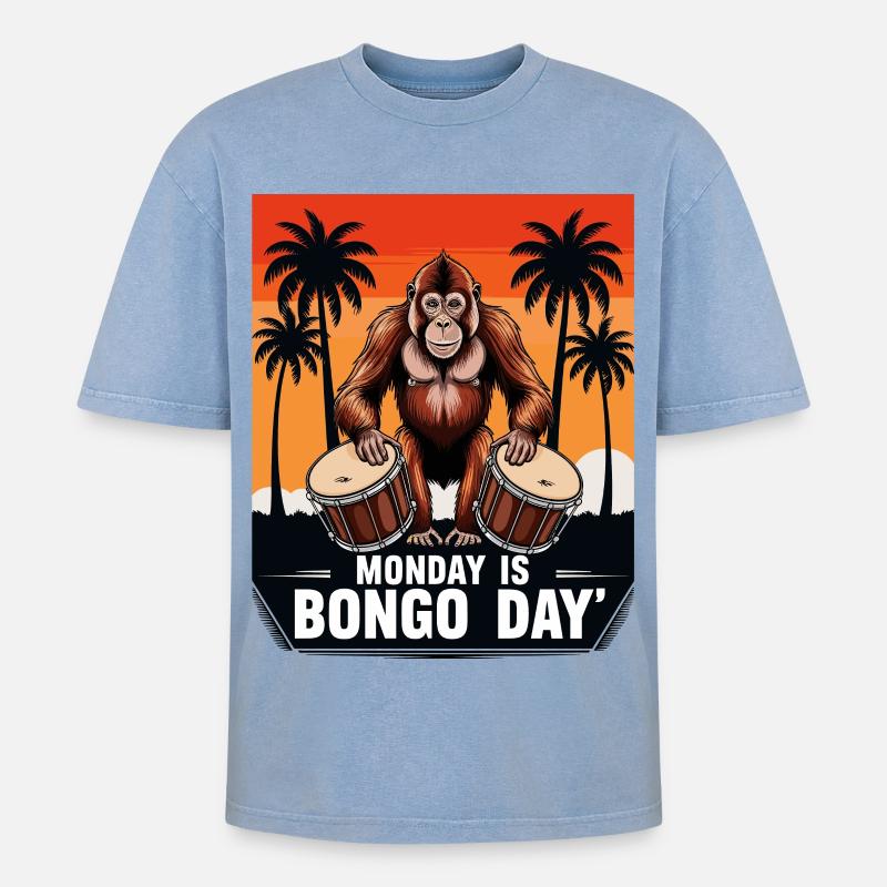 Monkey Bongo Drummer - Oversized Unisex Premium Acid-Washed T-Shirt - acid washed blue