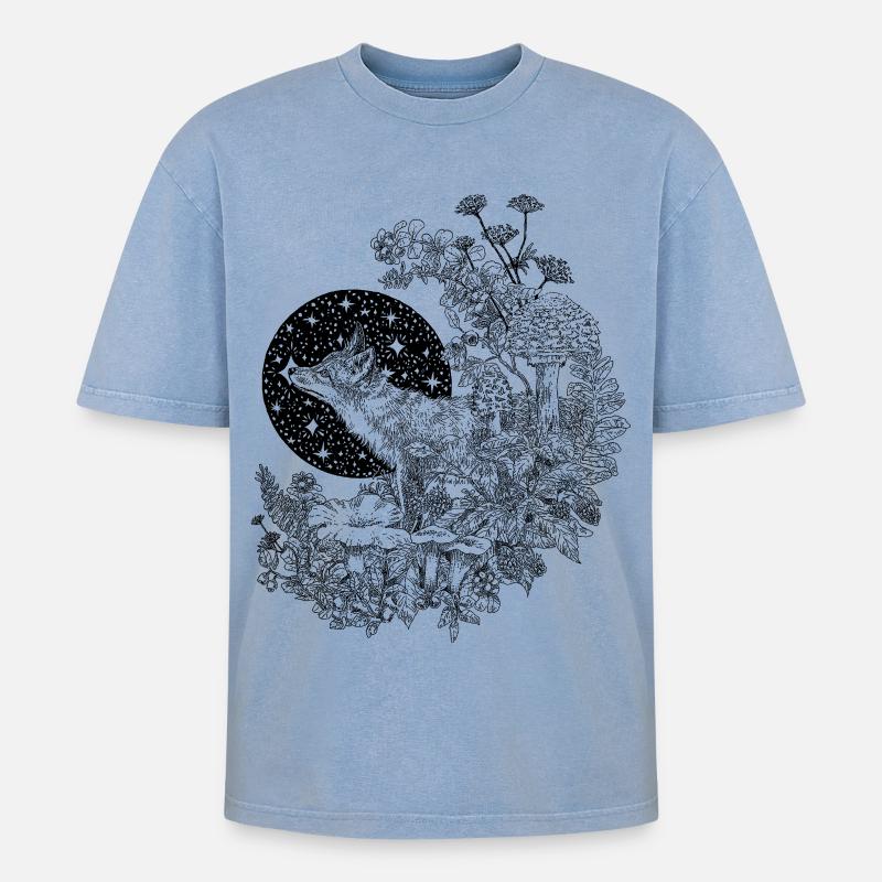 FUCHS & NACHTHIMMEL - Oversized Unisex Premium Acid-Washed T-Shirt - Blau Acid Wash