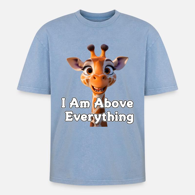 Giraffe mit Motivationsbotschaft - Oversized Unisex Premium Acid-Washed T-Shirt - Blau Acid Wash