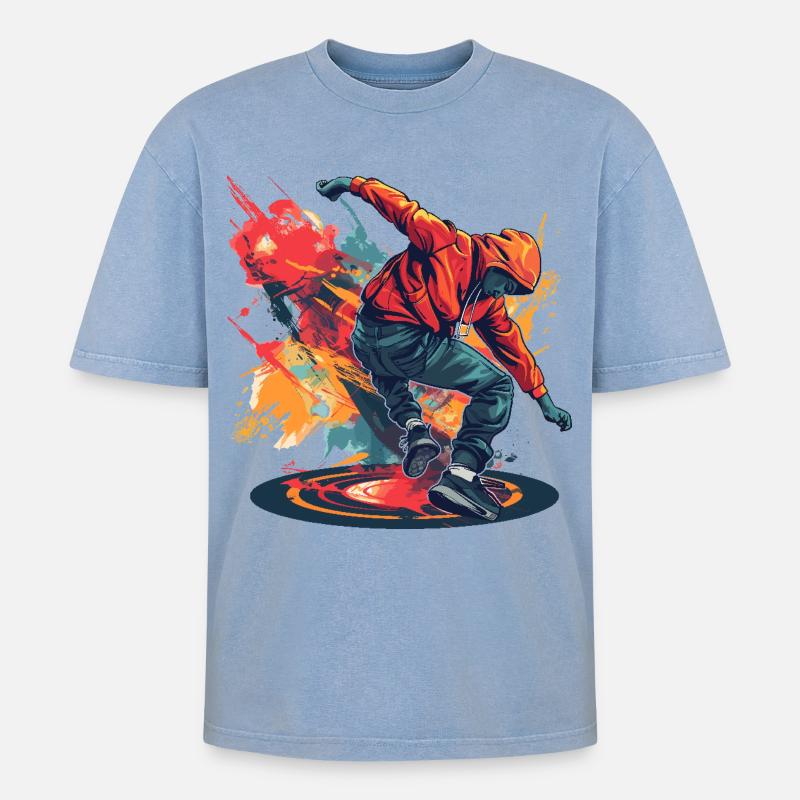 Breakdancer Graffiti - Oversized Unisex Premium Acid-Washed T-Shirt - Blau Acid Wash