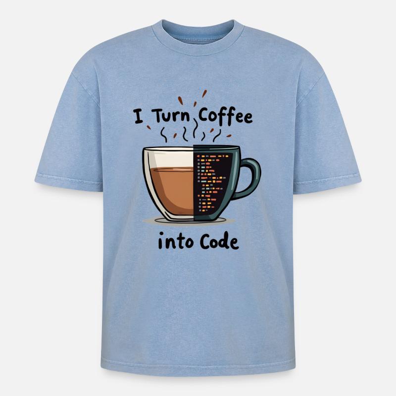 Du café au code - T-shirt Premium unisexe oversize acid-washed - bleu délavé acide