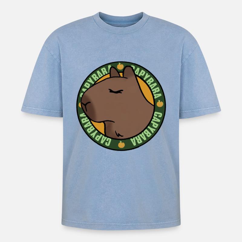 Entspannte Capybara – Chilled Vibes - Oversized Unisex Premium Acid-Washed T-Shirt - Blau Acid Wash