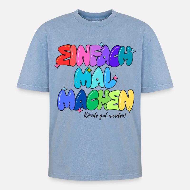 Könnte gut werden - Oversized Unisex Premium Acid-Washed T-Shirt - Blau Acid Wash
