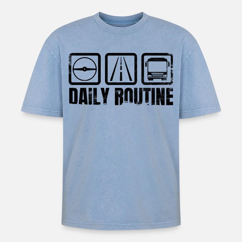 Busfahrer Routine - Oversized Unisex Premium Acid-Washed T-Shirt - Blau Acid Wash