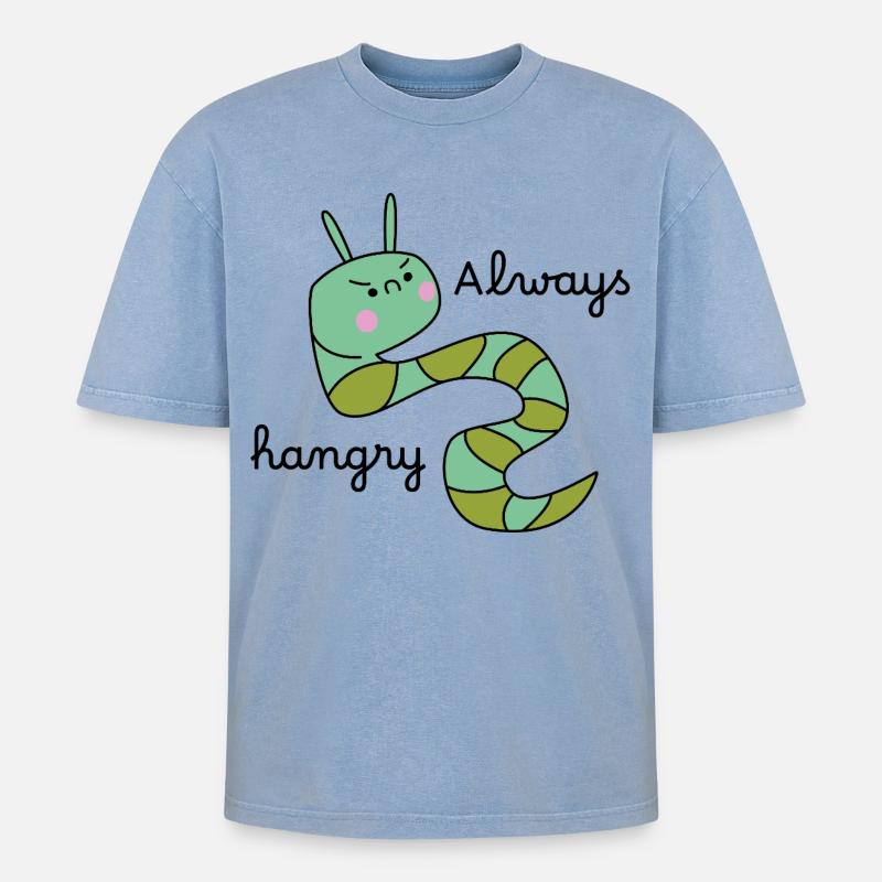 Grumpy Caterpillar – Lustige Cartoon-Raupe - Oversized Unisex Premium Acid-Washed T-Shirt - Blau Acid Wash