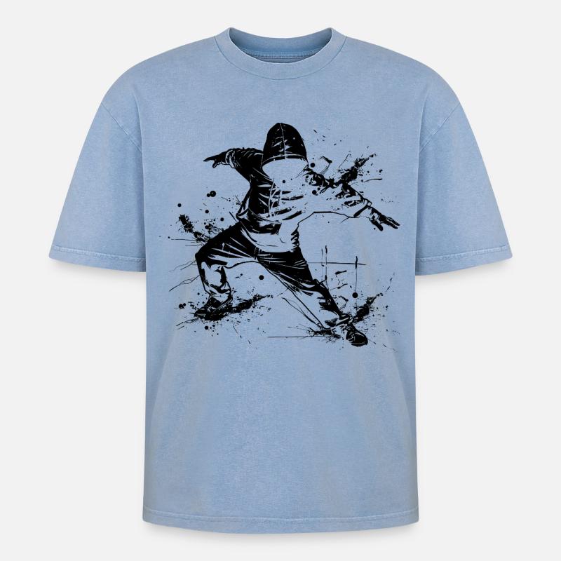 Breakdancer Graffiti - Oversized Unisex Premium Acid-Washed T-Shirt - Blau Acid Wash