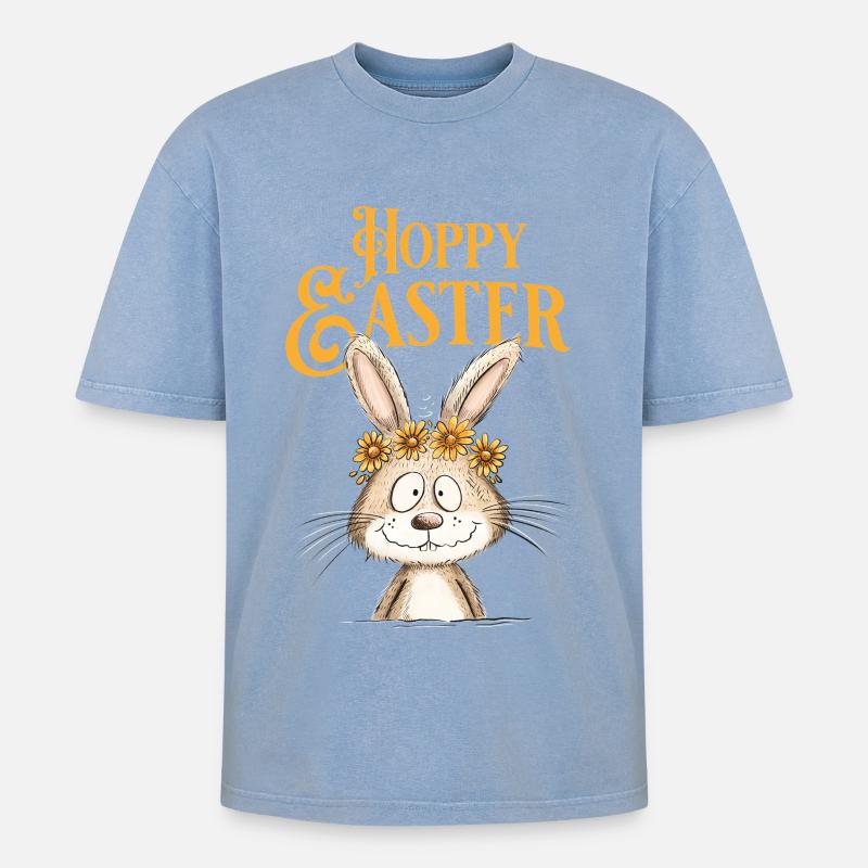 Happy Easter Easter Bunny - Oversized Unisex Premium Acid-Washed T-Shirt - acid washed blue