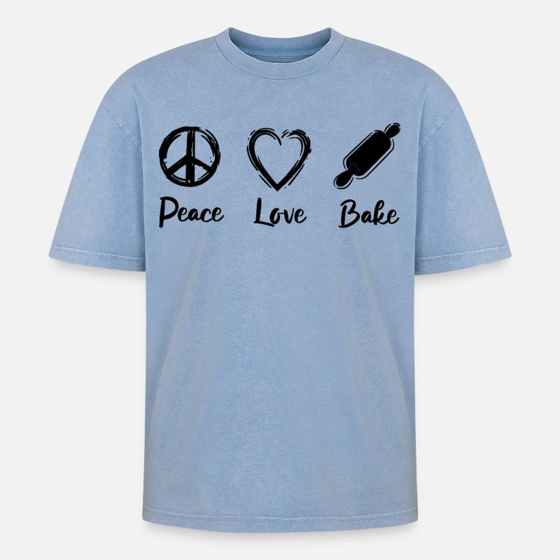 Ich liebe Backen - Oversized Unisex Premium Acid-Washed T-Shirt - Blau Acid Wash