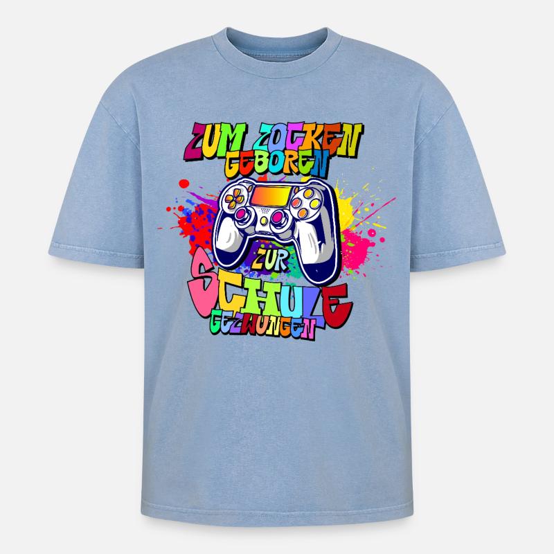 Graffiti Controller Neonfarben progamer - Oversized Unisex Premium Acid-Washed T-Shirt - Blau Acid Wash