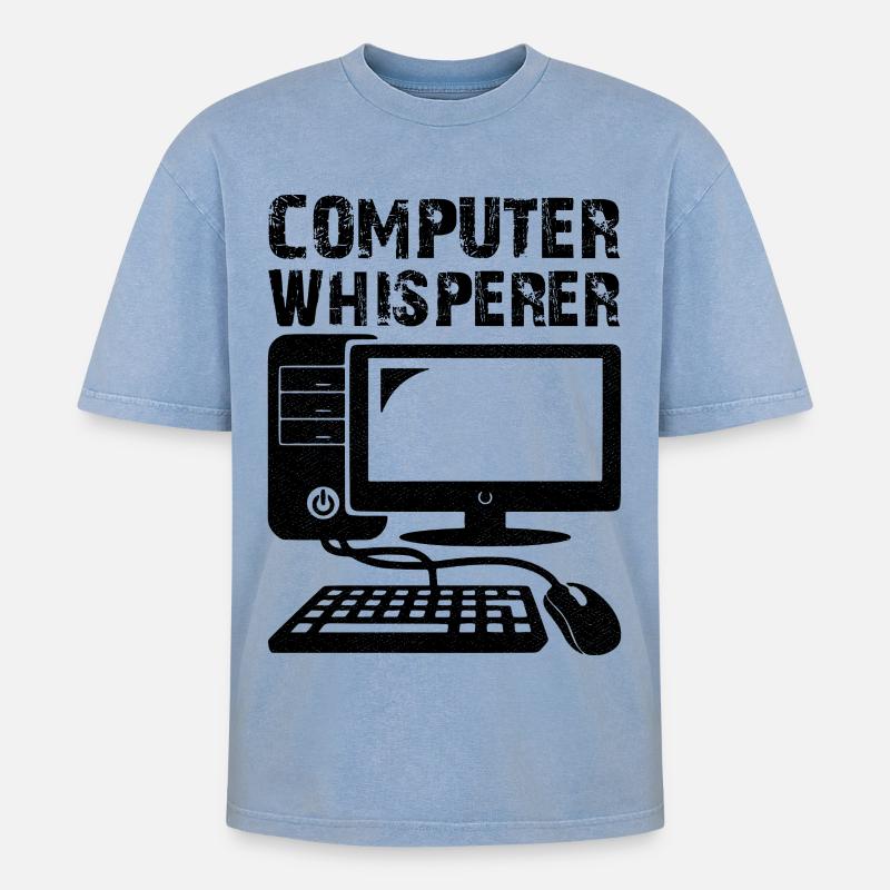 computer whisperer - Oversized Unisex Premium Acid-Washed T-Shirt - Blau Acid Wash