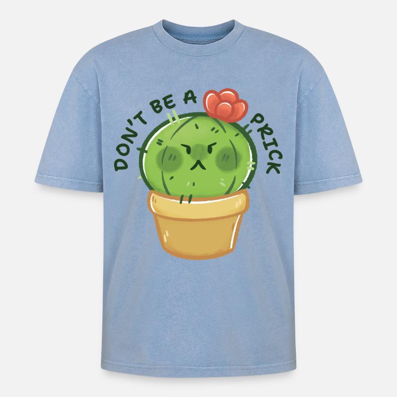 Grumpy Cactus with Message - Oversized Unisex Premium Acid-Washed T-Shirt - acid washed blue