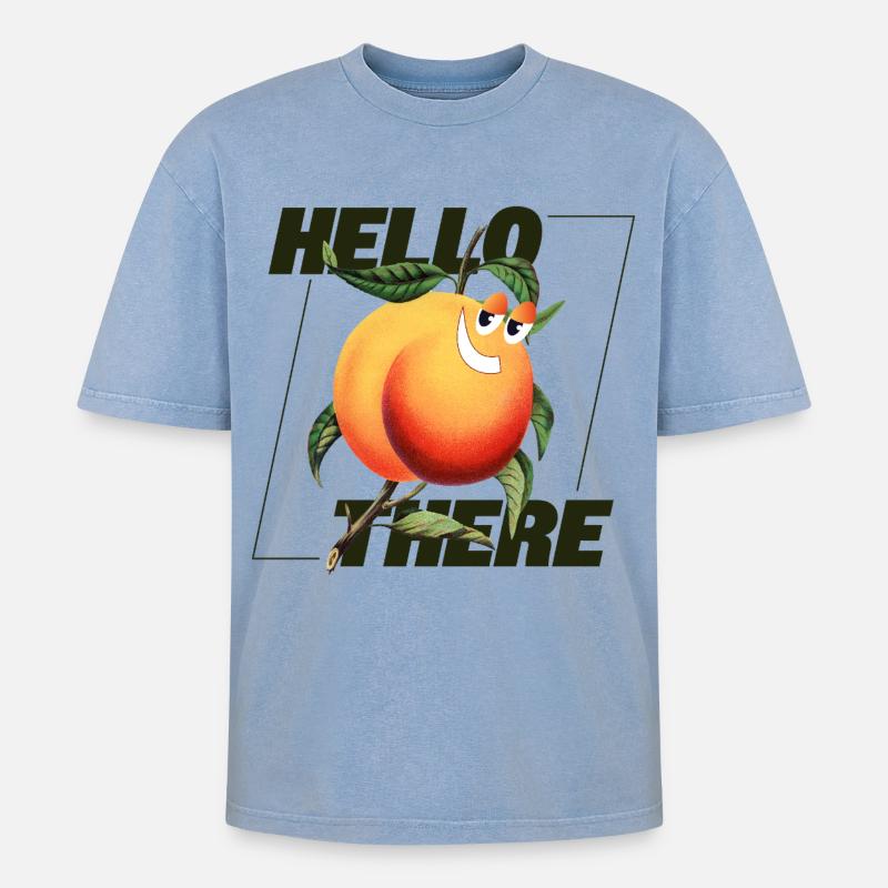 Peach Retro – Déclaration Hello There - T-shirt Premium unisexe oversize acid-washed - bleu délavé acide