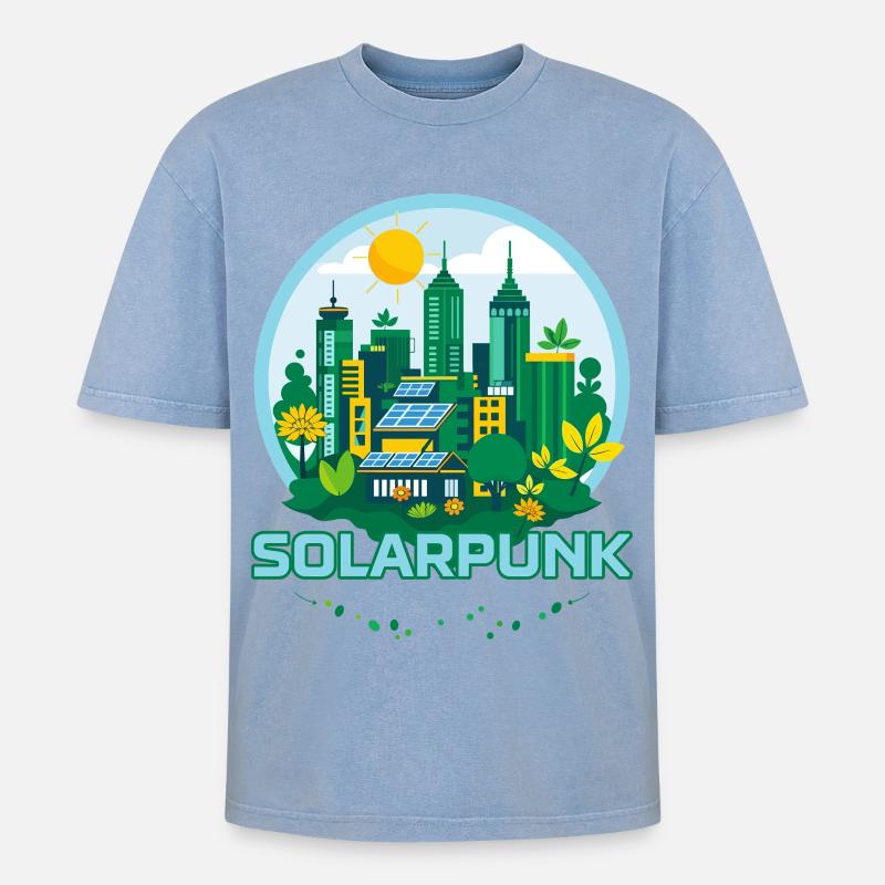 Solarpunk - Oversized Unisex Premium Acid-Washed T-Shirt - Blau Acid Wash