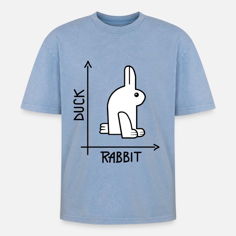 Ente oder Kaninchen Optische Täuschung - Oversized Unisex Premium Acid-Washed T-Shirt - Blau Acid Wash