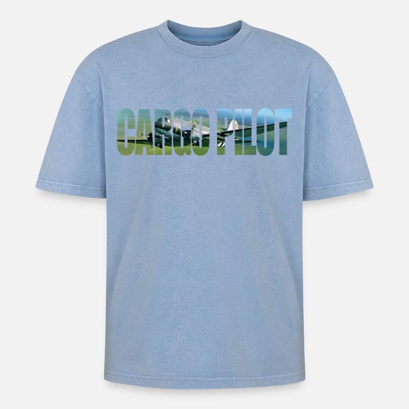 Cargo pilot DC-3 - Oversized Unisex Premium Acid-Washed T-Shirt - Blau Acid Wash